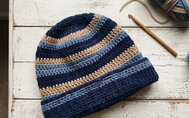 Easy Striped Beanie Hat: Free Crochet Pattern for Men